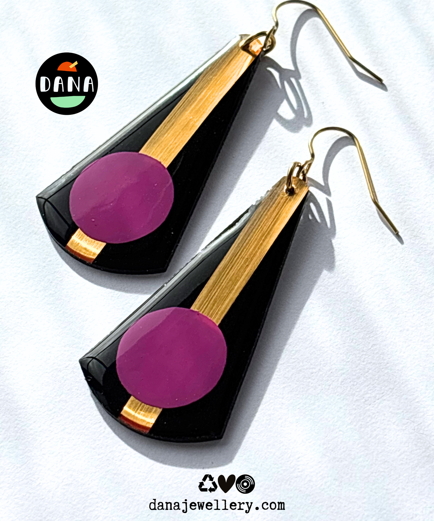 ANDY in purple and gold | bold graphic upcycled earrings