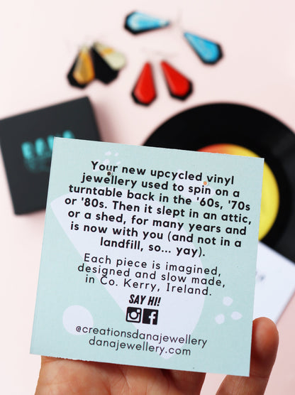 30% off bold art graphic earrings in deep blue grey and lush gold | Irish made earrings