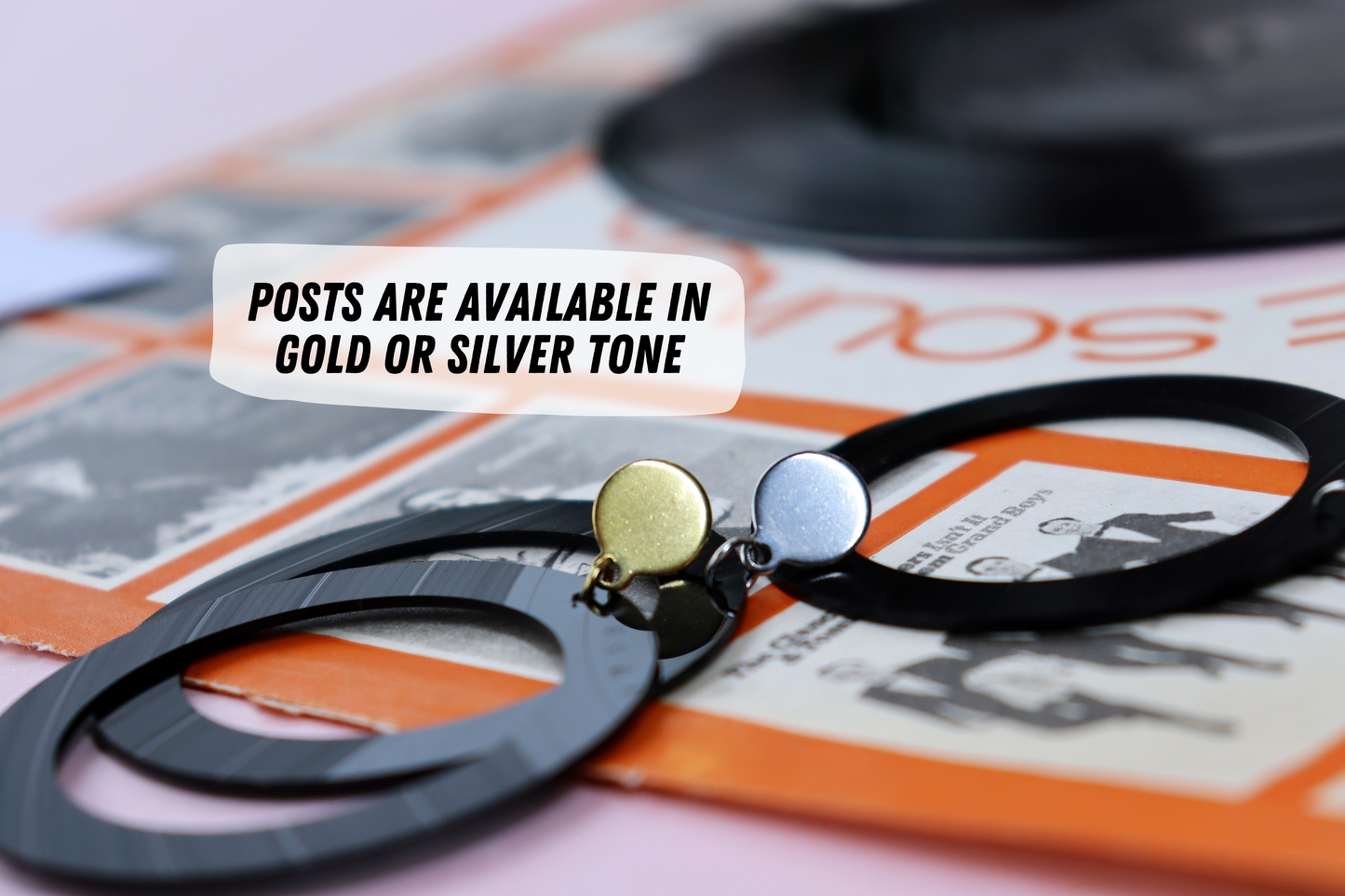 ALL BLACK large disc contour earrings / silver or gold studs