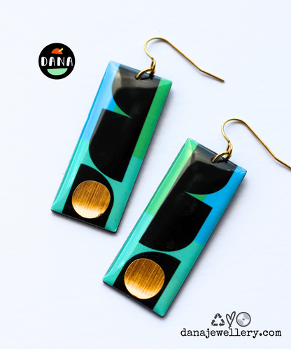 THE RECTANGLES in turquoise, apple green, cornflour blue and gold / eco chic earrings