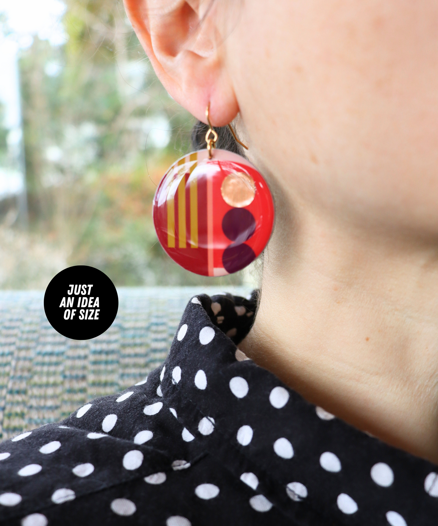 THEA NO.2 in red, navy, green, pink, blue, gold / graphic disc earrings