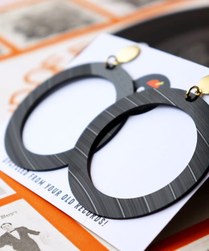 ALL BLACK large disc contour earrings / silver or gold studs