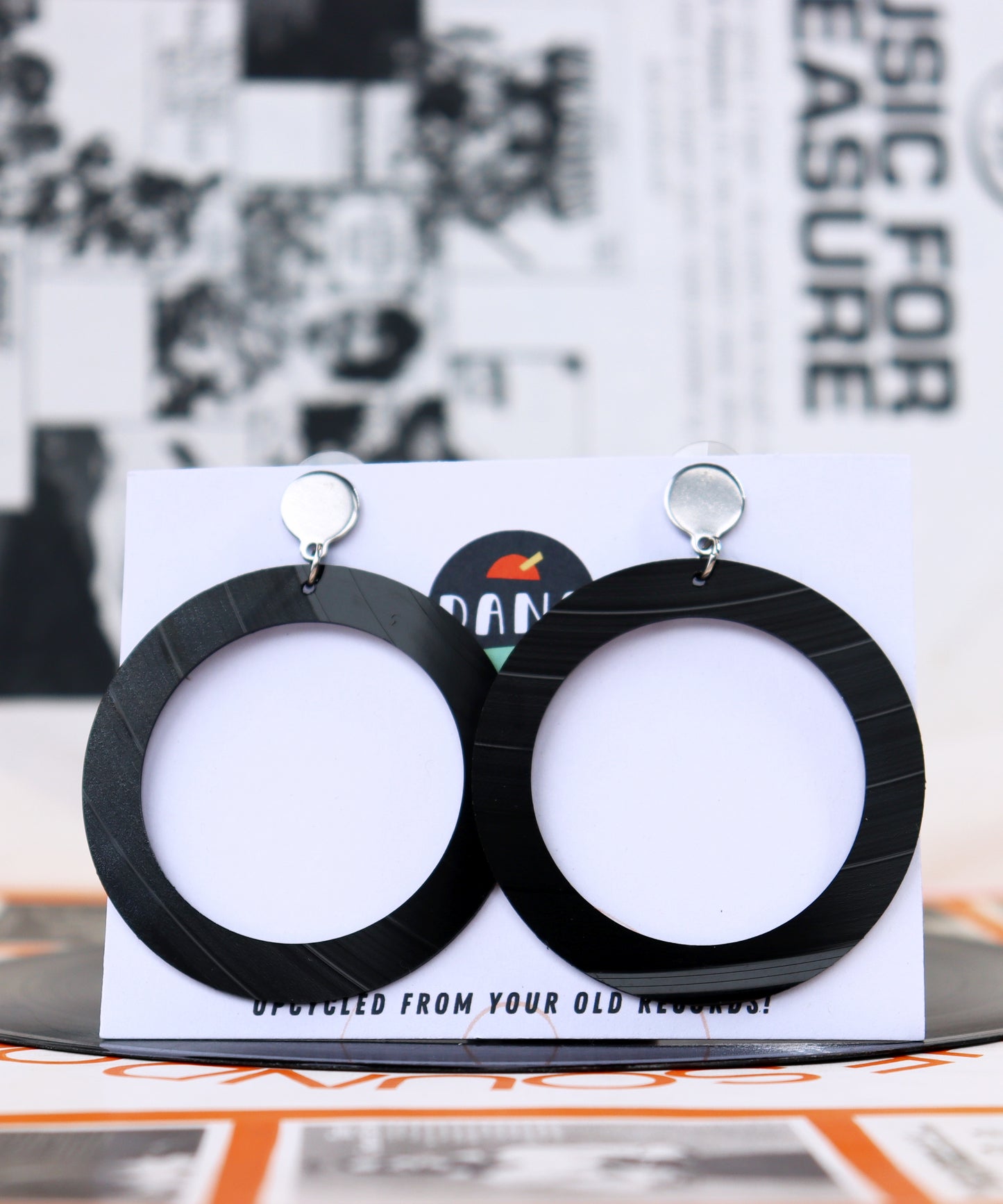 ALL BLACK large disc contour earrings / silver or gold studs