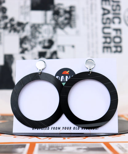 ALL BLACK large disc contour earrings / silver or gold studs