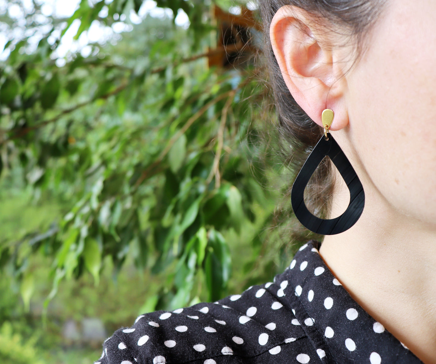 ALL BLACK vinyl record teardrop contour earrings / gold or silver posts