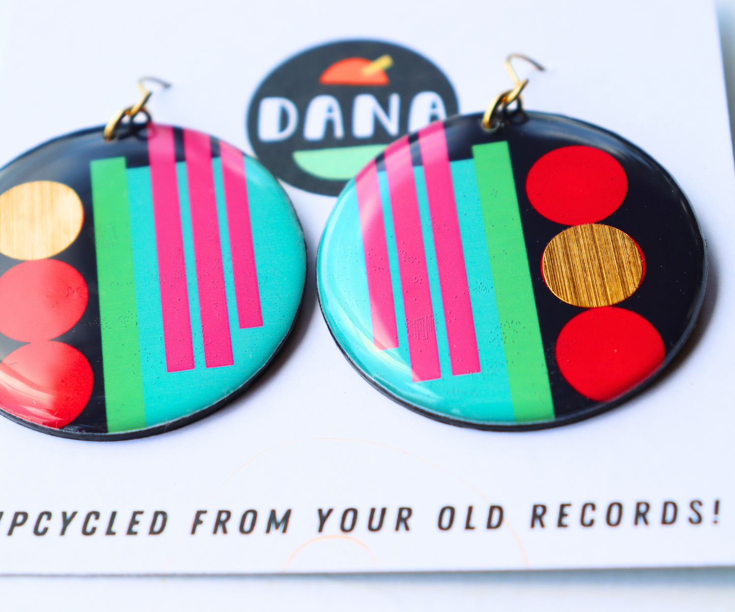 THEA NO.2 in red, navy, green, pink, blue, gold / graphic disc earrings