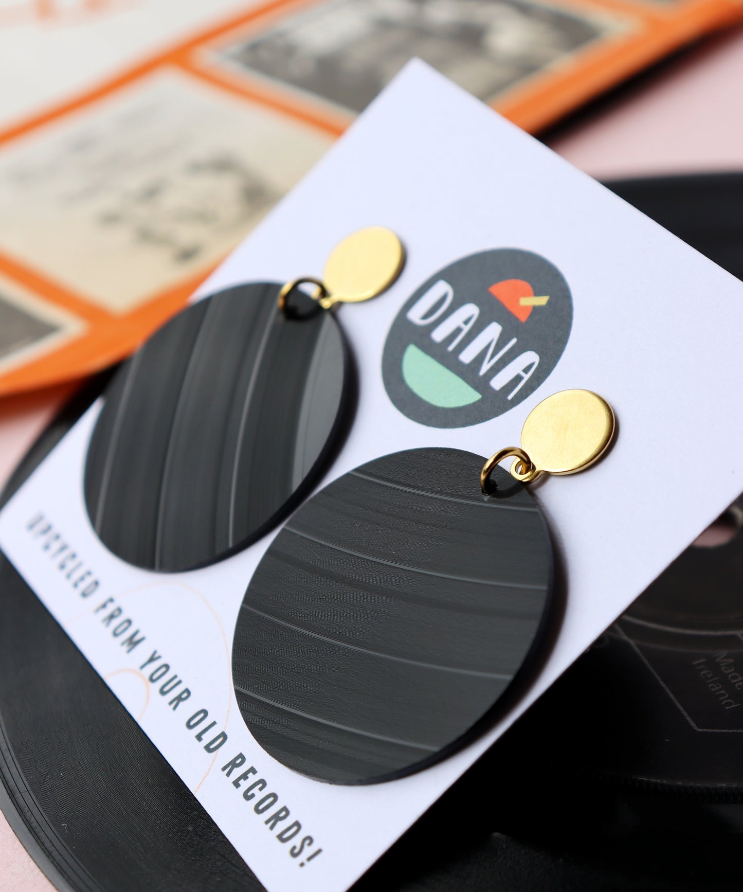 ALL BLACK vinyl record medium disc earrings / gold or silver posts