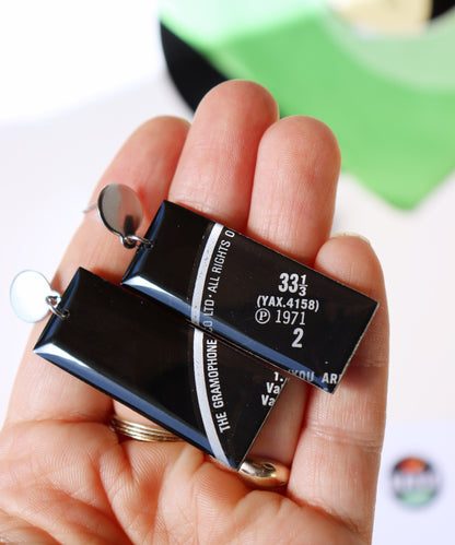 1971 / 33 1/3 / The Gramophone / Eco chic black geometric vinyl record earrings / ONE OF A KIND