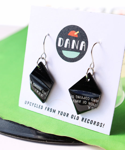 Small black geometric vinyl record earrings / one of a kind upcycled earrings /ONE OF A KIND