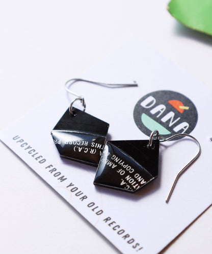Small black geometric vinyl record earrings / one of a kind upcycled earrings /ONE OF A KIND