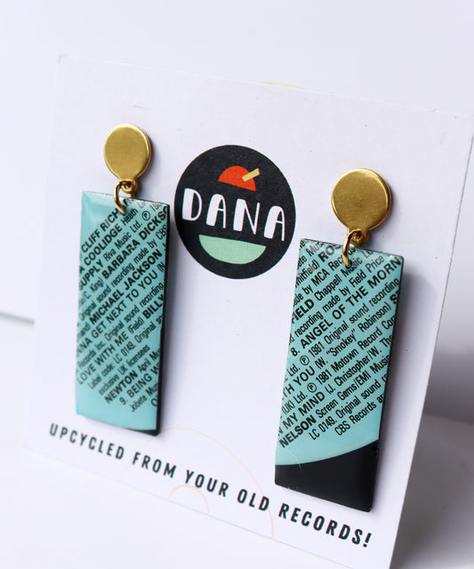 Michael Jackson / 1981 / ENDLESS LOVE compilation / stylish geometric vinyl earrings in aqua / ONE OF A KIND