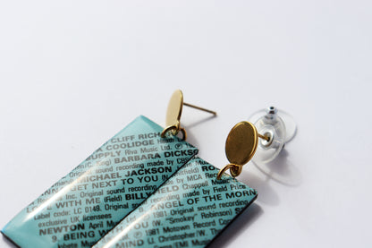 Michael Jackson / 1981 / ENDLESS LOVE compilation / stylish geometric vinyl earrings in aqua / ONE OF A KIND