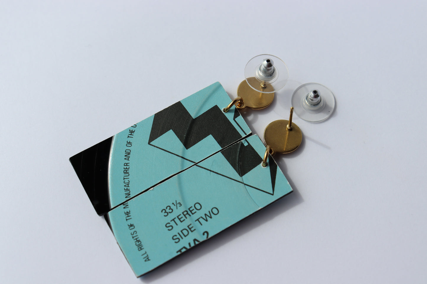 Michael Jackson / 1981 / ENDLESS LOVE compilation / stylish geometric vinyl earrings in aqua / ONE OF A KIND
