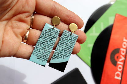Michael Jackson / 1981 / ENDLESS LOVE compilation / stylish geometric vinyl earrings in aqua / ONE OF A KIND