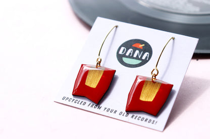 CONNIE NO.1 in vibrant red and lush gold / upcycled chic earrings