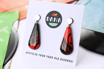 Music for Pleasure / upcycled chic recycled vinyl record earrings in black and red / ONE OF A KIND