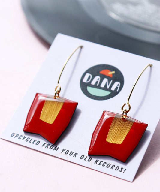 CONNIE NO.1 in vibrant red and lush gold / upcycled chic earrings