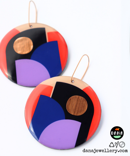 CLEO NO.2 in navy, blue, lilac, orange, copper / modern abstraction on your ears