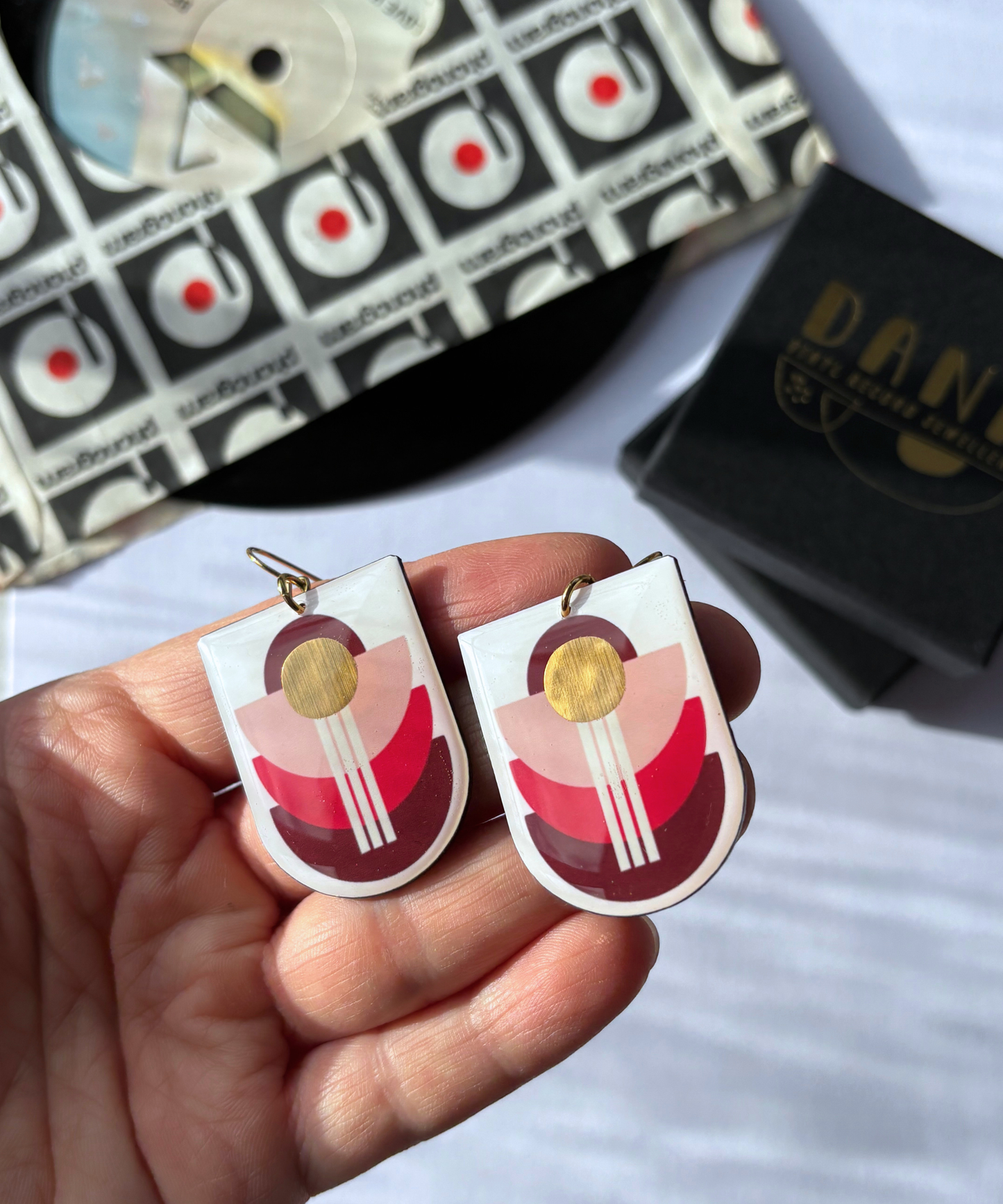 30% OFF ART DECO earrings in pink, red, burgundy, gold