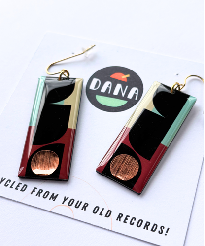30% OFF The Rectangles in terracotta, black, pale yellow and green with a pop of copper/ eco chic earrings