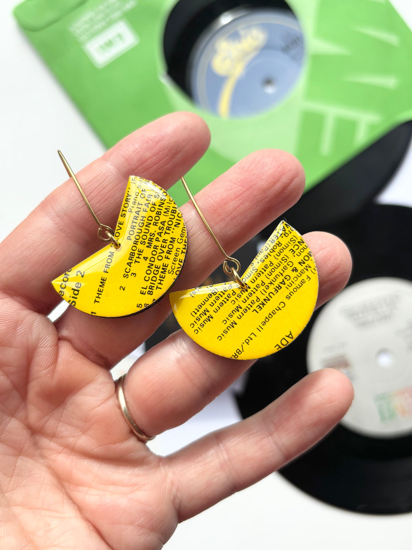 LOVE STORY theme Simon & Garfunkel bright yellow geo earrings