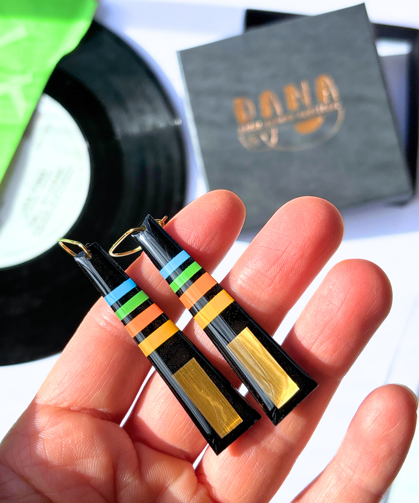 LIZZY retro inspired in blue, green, orange, yellow, and gold