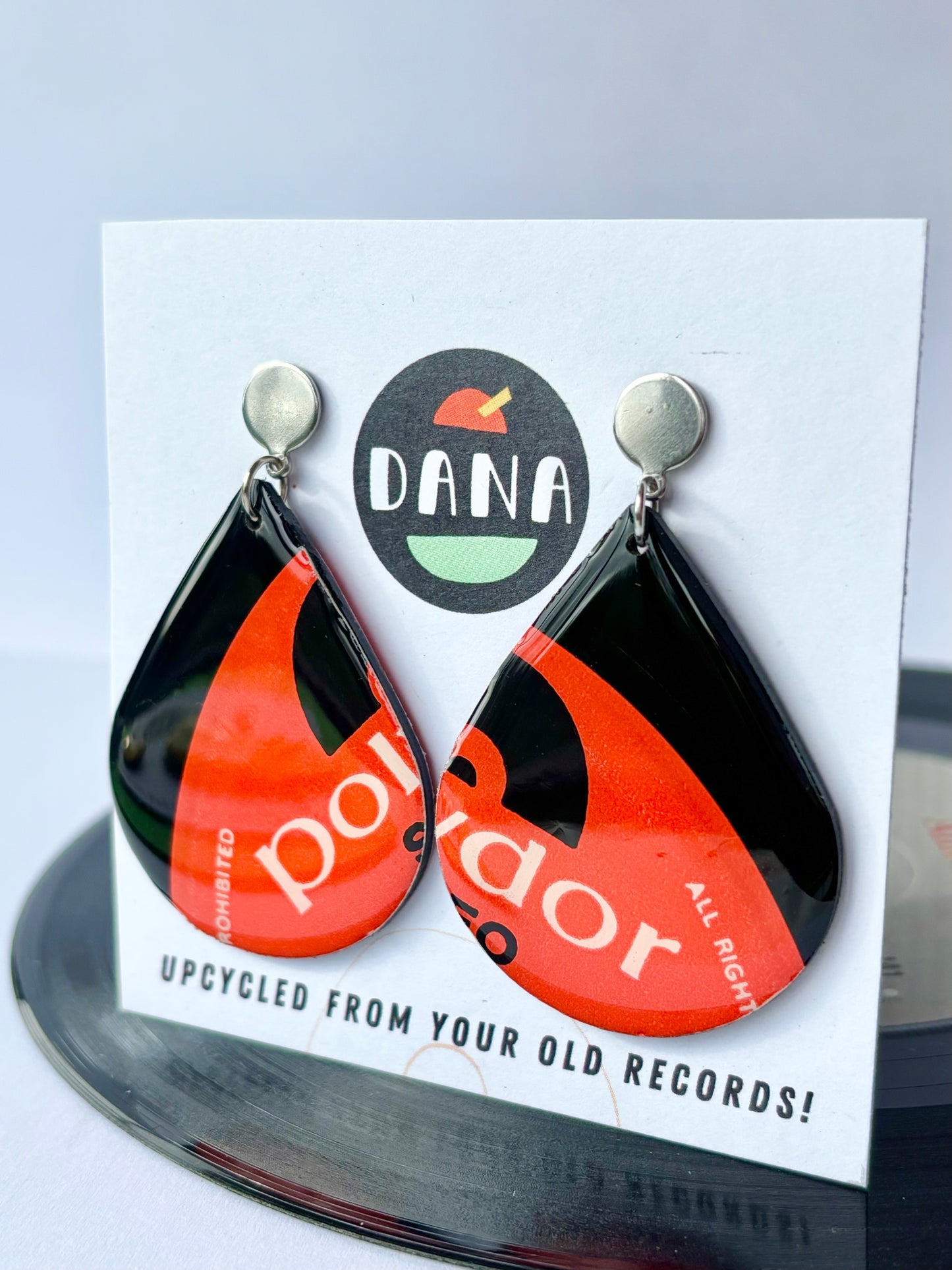 POLYDOR red and black large teardrop earrings