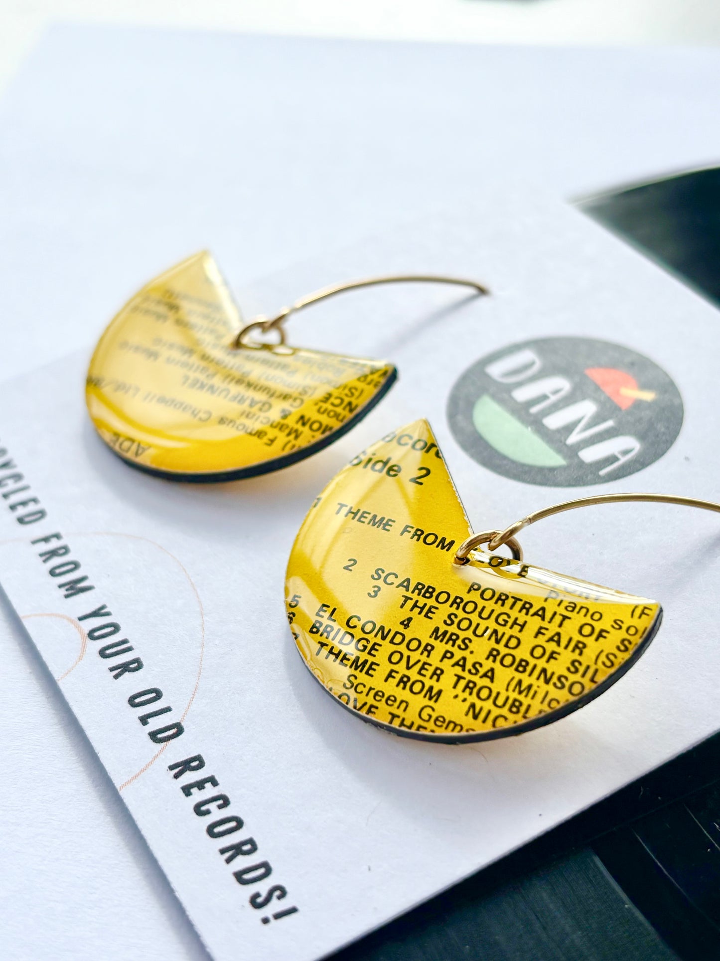 LOVE STORY theme Simon & Garfunkel bright yellow geo earrings