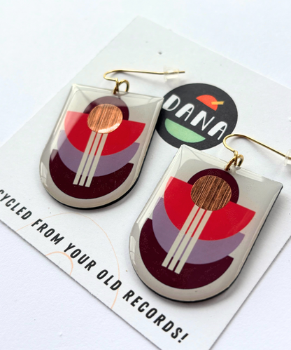 30% OFF ART DECO earrings in reddish orange, lilac, plum, with a pop of copper