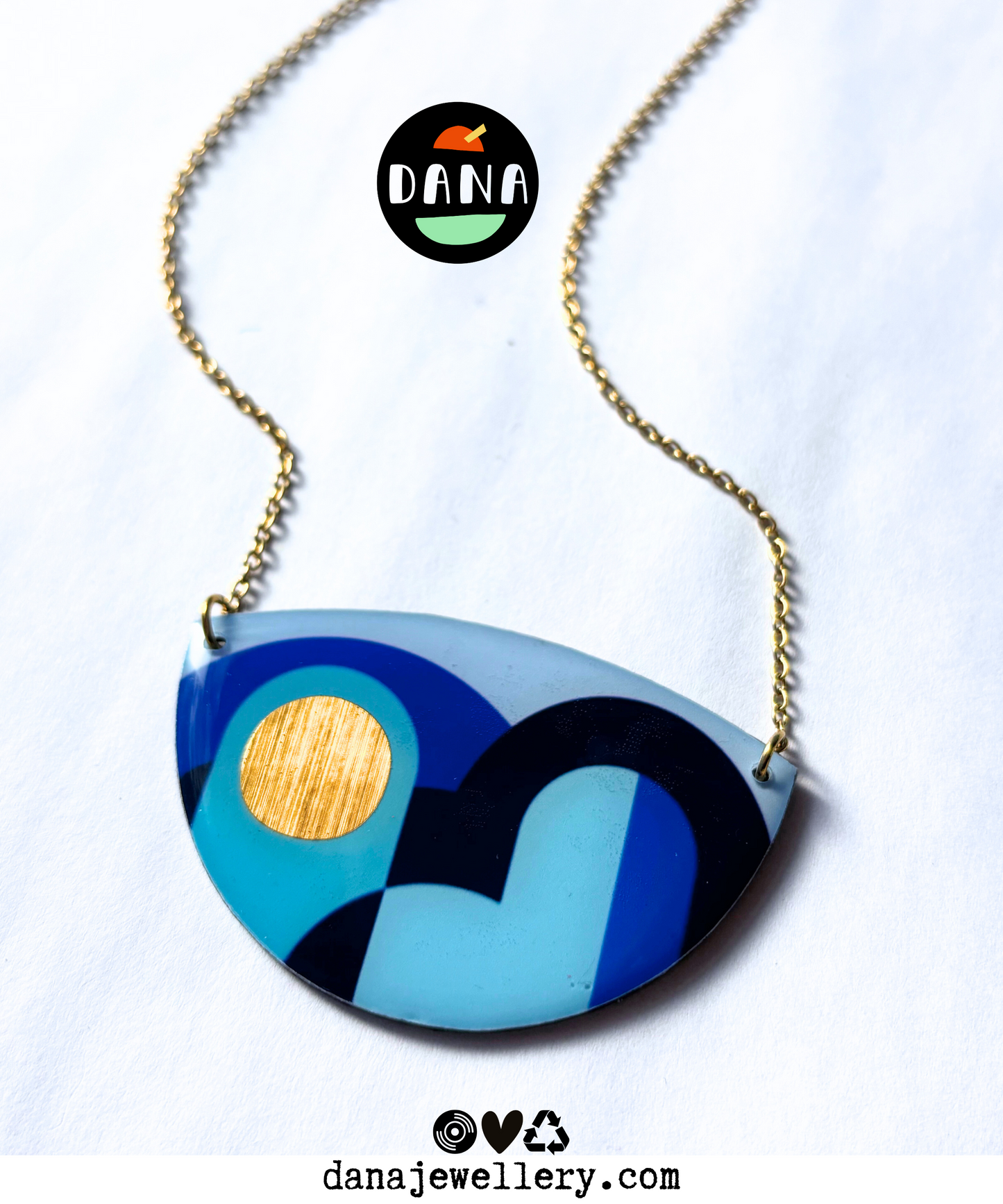 LOLA no.3 necklace in tones of blue and gold / graphic necklace handmade in Ireland