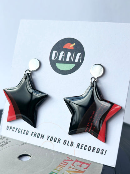 black and red vinyl record star earrings by DANA Jewellery