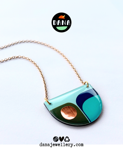 BEA necklace in tones of teal, turquoise, copper