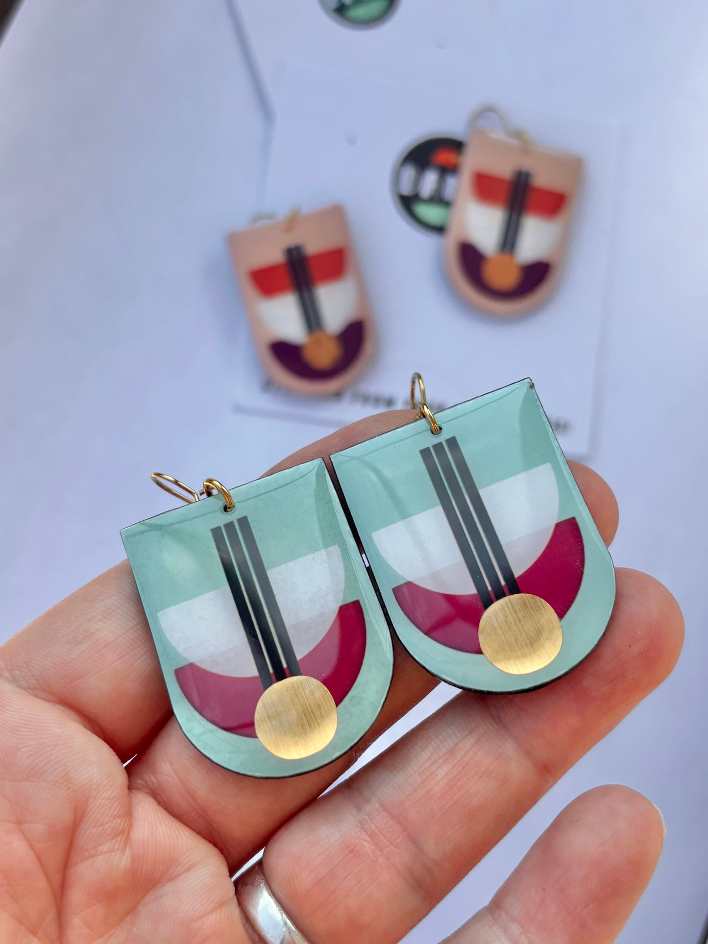 30% OFF samples one of a kind earrings in plum, white, light mint green, with a lush pop of gold