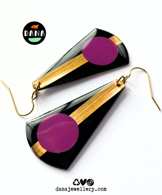 ANDY in purple and gold | bold graphic upcycled earrings