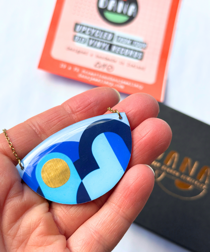 LOLA no.3 necklace in tones of blue and gold / graphic necklace handmade in Ireland