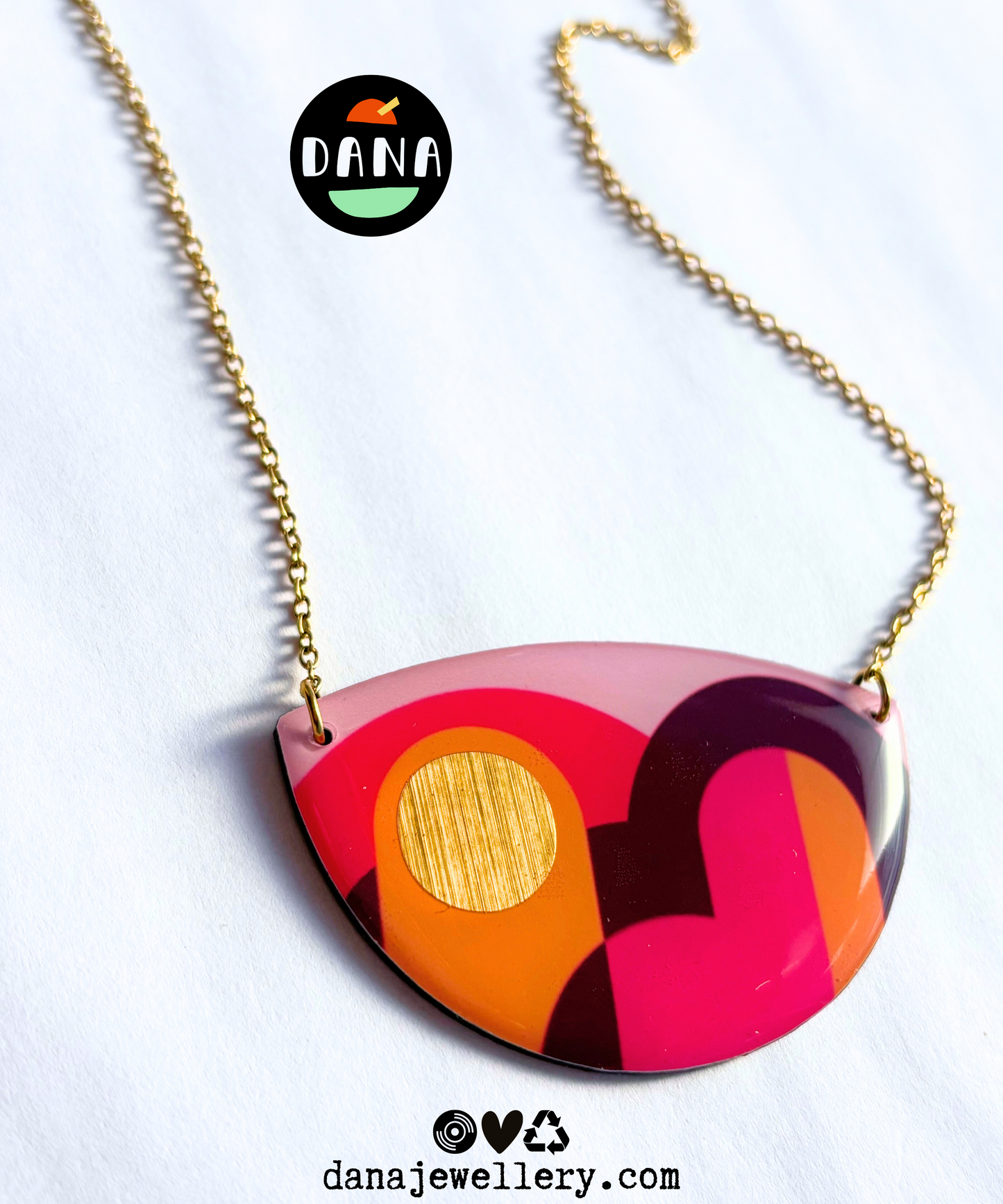 LOLA no.2 graphic upcycled necklace in orange, plum, fuchsia / handmade in Ireland