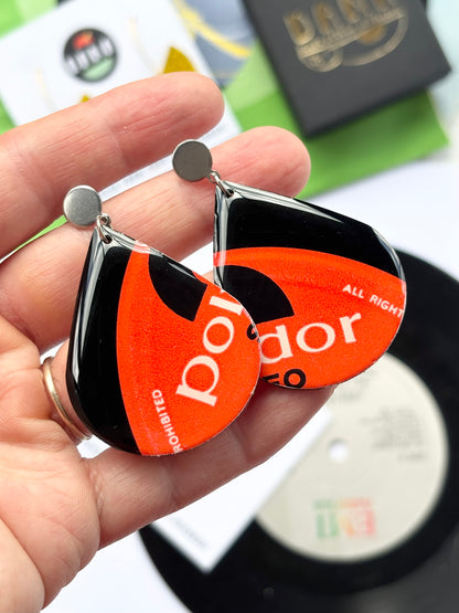 POLYDOR red and black large teardrop earrings