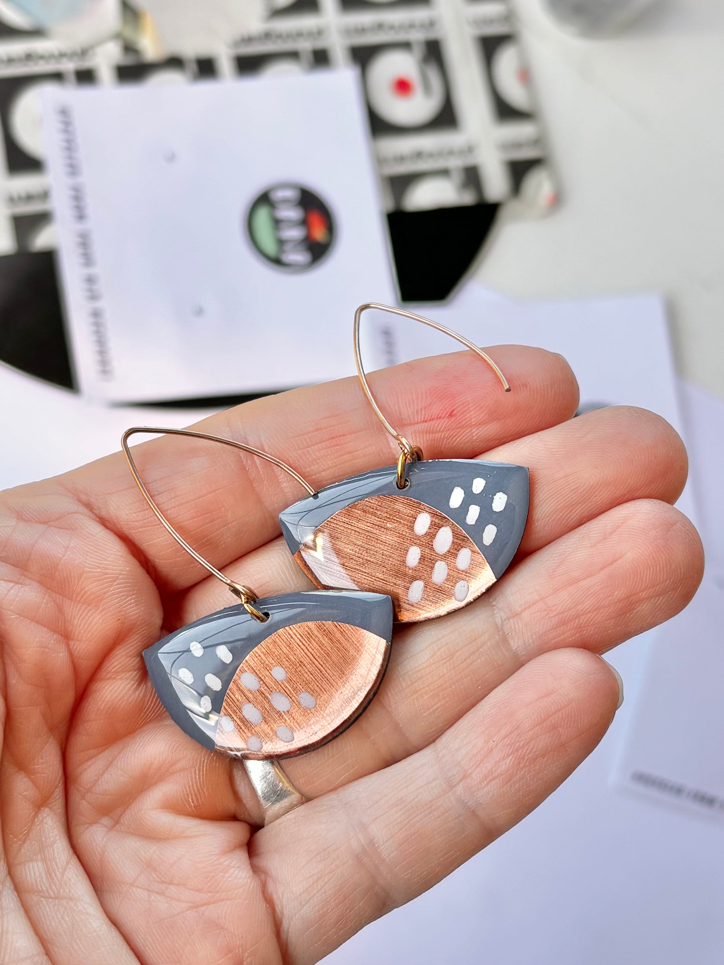 30% OFF boats in blue grey with copper and white details  / contemporary jewellery design
