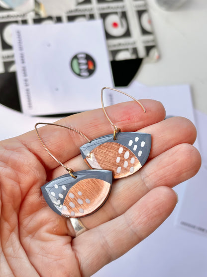 30% OFF boats in blue grey with copper and white details  / contemporary jewellery design