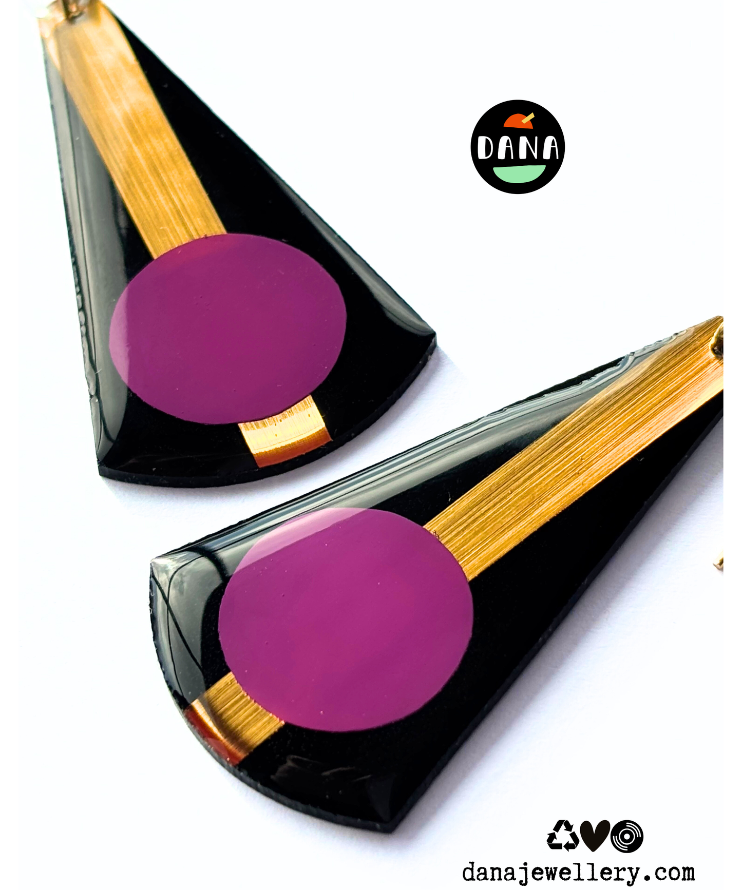 ANDY in purple and gold | bold graphic upcycled earrings