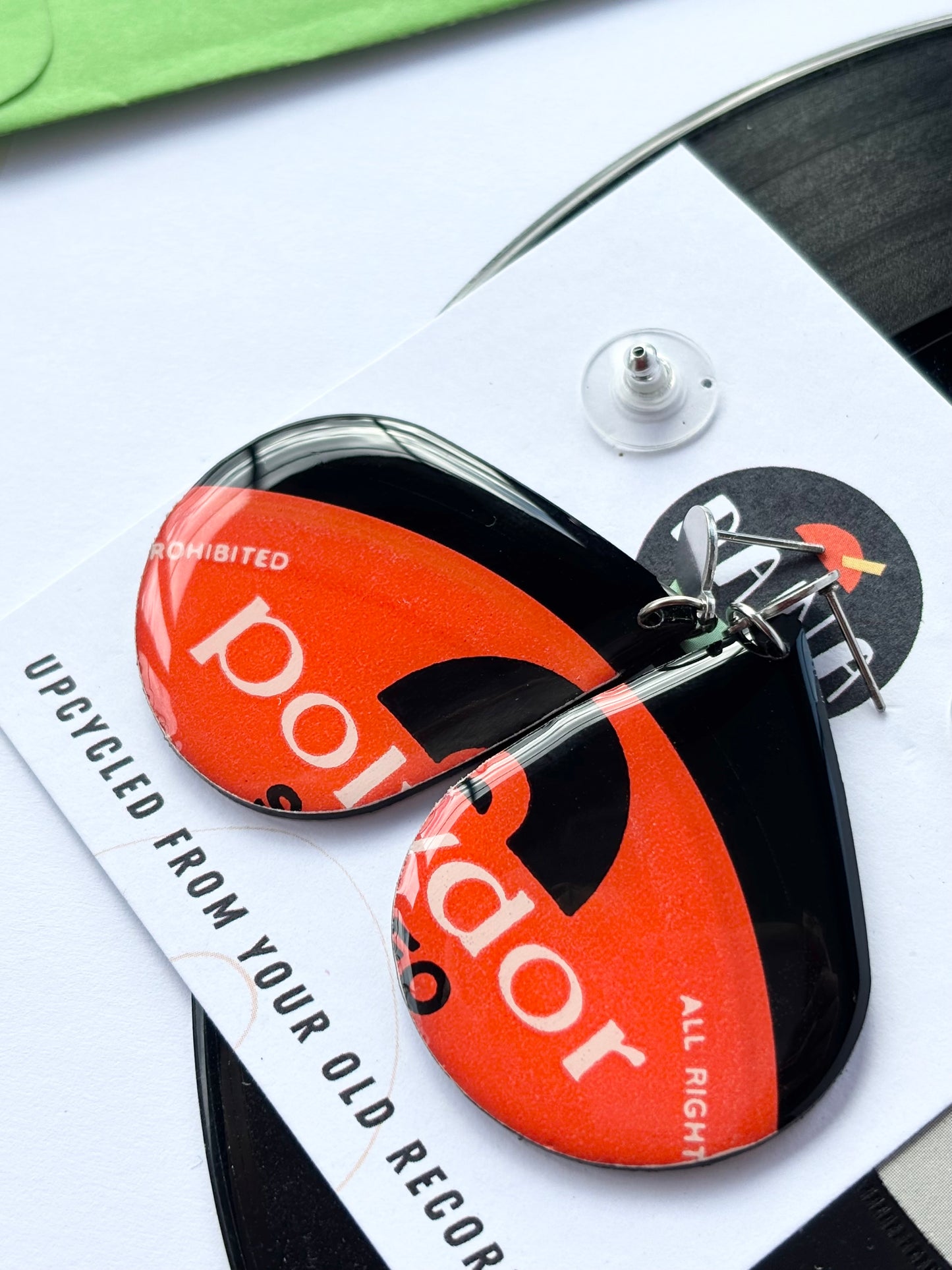 POLYDOR red and black large teardrop earrings