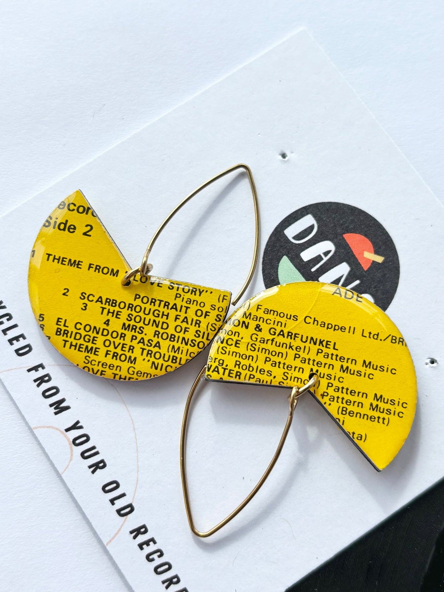 LOVE STORY theme Simon & Garfunkel bright yellow geo earrings