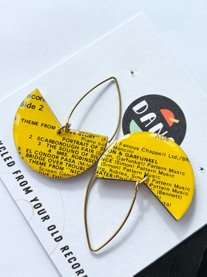 LOVE STORY theme Simon & Garfunkel bright yellow geo earrings
