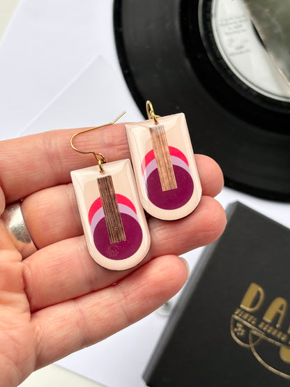 50% OFF Graphic earrings in plum, lilac, reddish orange, copper