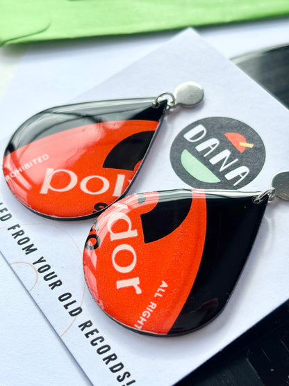 POLYDOR red and black large teardrop earrings