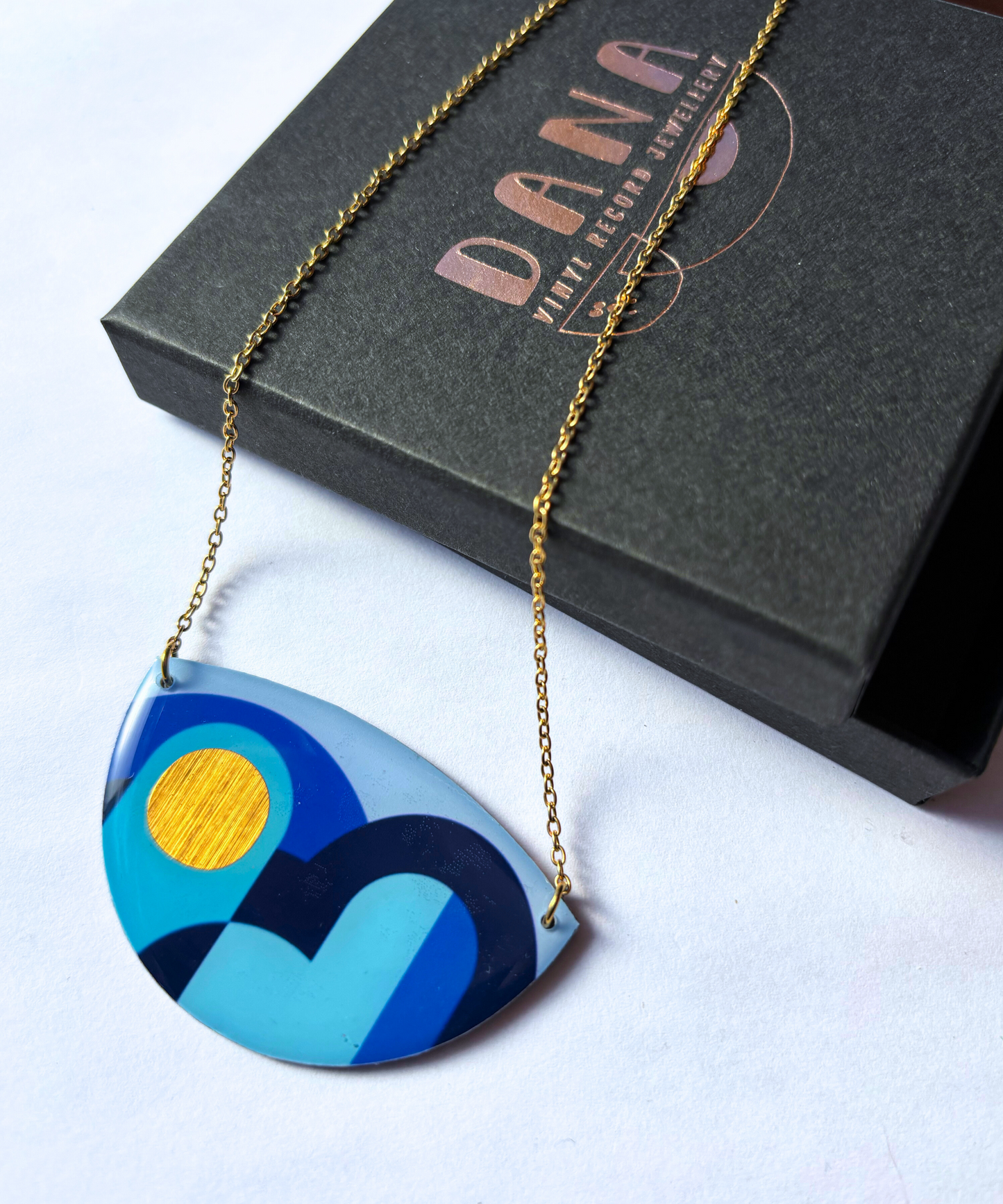 LOLA no.3 necklace in tones of blue and gold / graphic necklace handmade in Ireland