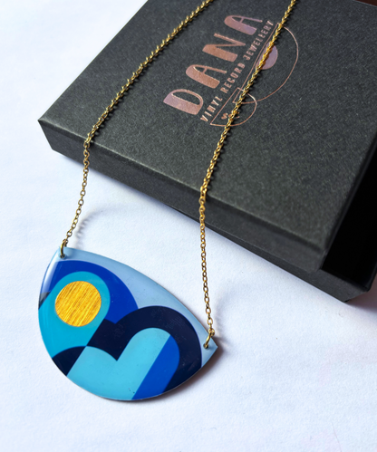 LOLA no.3 necklace in tones of blue and gold / graphic necklace handmade in Ireland