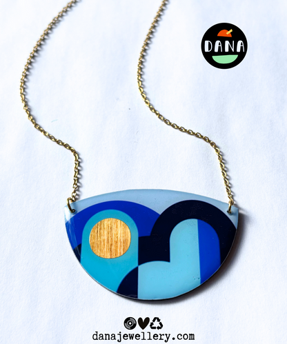LOLA no.3 necklace in tones of blue and gold / graphic necklace handmade in Ireland
