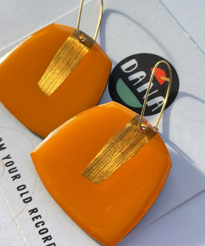 50% OFF / large upcycled contemporary earrings in yellow and gold by DANA