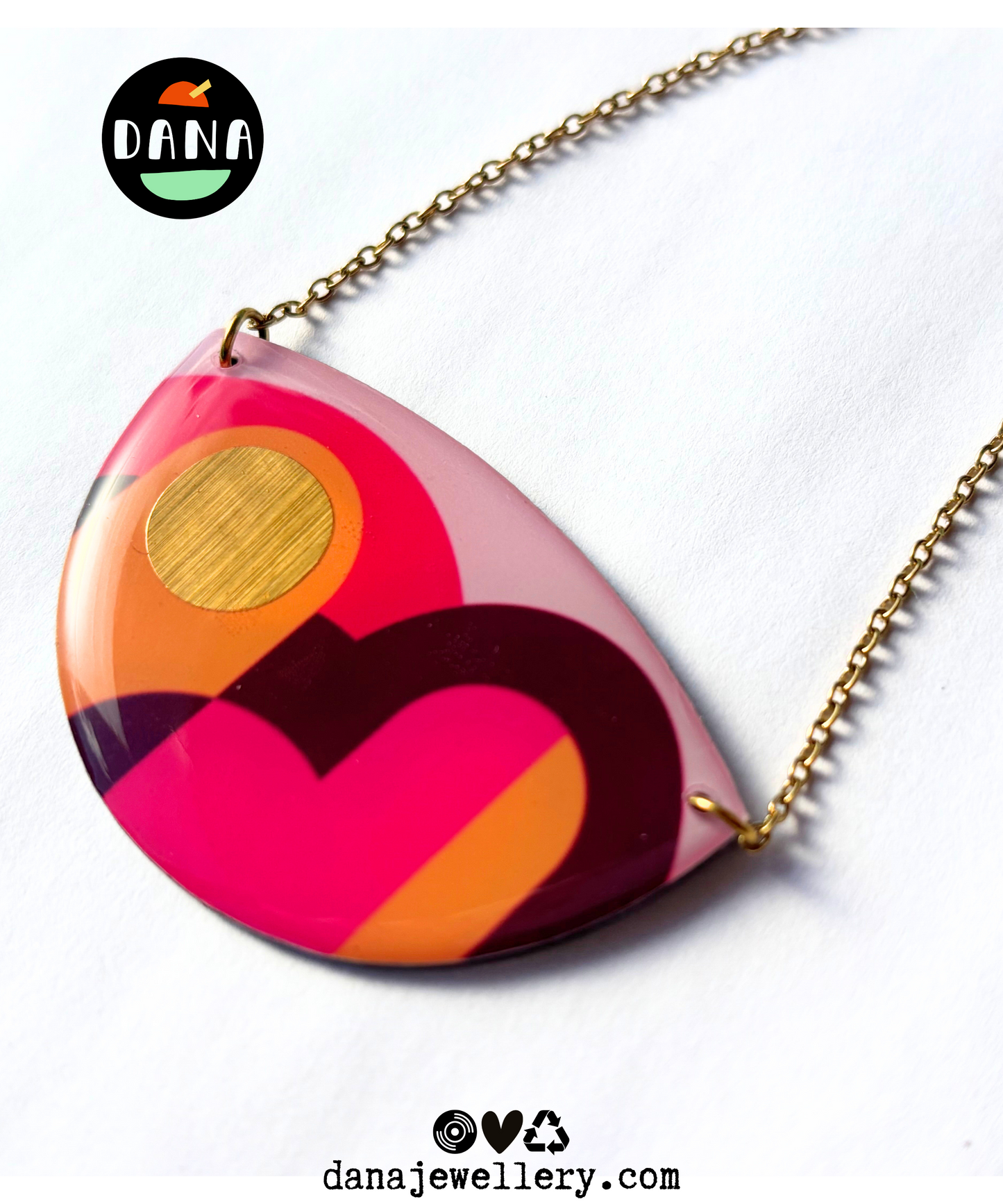LOLA no.2 graphic upcycled necklace in orange, plum, fuchsia / handmade in Ireland